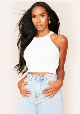 Kacey White Ribbed Knit Sleeveless Crop Top Kacey White Ribbed Knit Sleeveless Crop Top