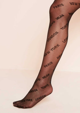 Reeya Black Slogan Print Tights Reeya Black Slogan Print Tights