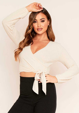 Bella Beige Wrap Front Ribbed Top Bella Beige Wrap Front Ribbed Top