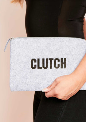 Lara Grey Slogan Clutch Bag