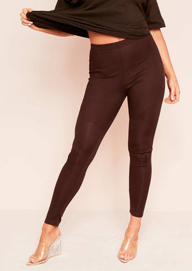 Alma Brown Stitch Detail Ribbed Leggings Alma Brown Stitch Detail Ribbed Leggings