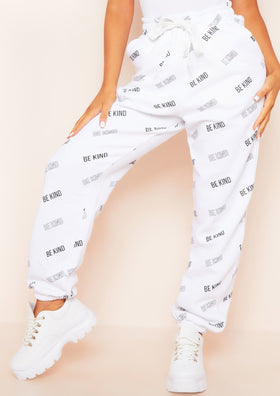 Candice White BE KIND Repetitive Text Oversized Joggers