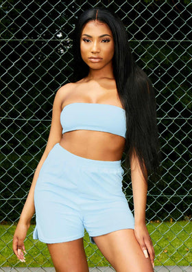 Stormi Pastel Blue Velour Bandeau Crop Top Stormi Pastel Blue Velour Bandeau Crop Top