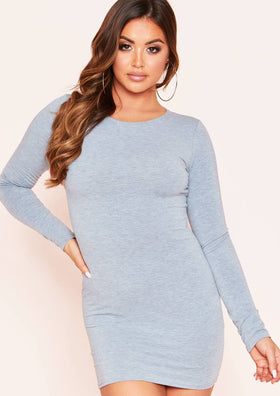 Lexi Grey Long Sleeve Basic Jersey Mini Dress Lexi Grey Long Sleeve Basic Jersey Mini Dress