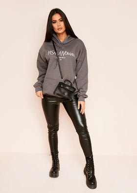 Ava Charcoal Woman Slogan Oversized Hoodie Ava Charcoal Woman Slogan Oversized Hoodie