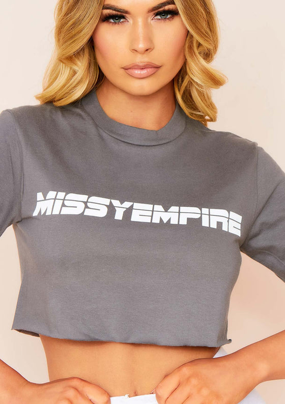 Jena Grey MissyEmpire Branded Graphic Cropped T-Shirt