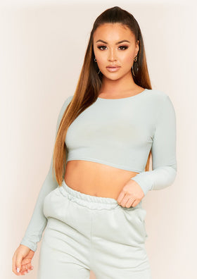 Amida Olive Long Sleeve Crew Neck Smooth Crop Top Amida Olive Long Sleeve Crew Neck Smooth Crop Top