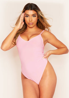 Sidra Baby Pink Smooth Plunge Strappy Bodysuit