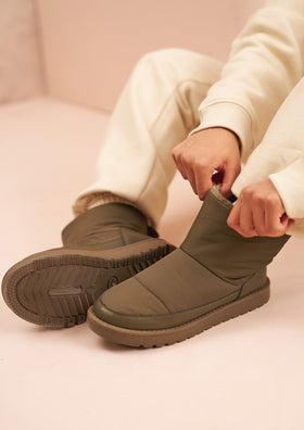 Kyla Khaki Fur Lined Ankle Boots Kyla Khaki Fur Lined Ankle Boots