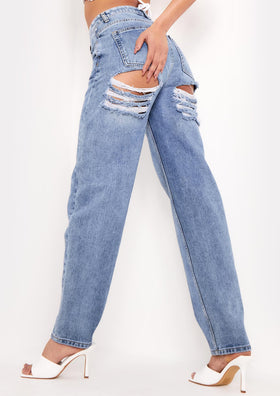Paige Mid Wash Ripped Bum Detail Jeans Paige Mid Wash Ripped Bum Detail Jeans