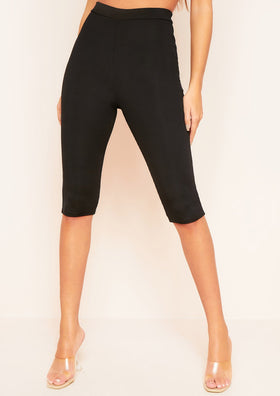 Ofira Black Basic Ribbed High Waisted Cropped Leggings Ofira Black Basic Ribbed High Waisted Cropped Leggings