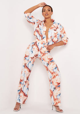 Kimber Multi Marble Print Straight Leg Trousers Kimber Multi Marble Print Straight Leg Trousers