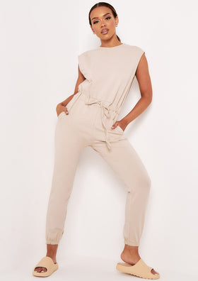 Abbi Beige Sleeveless Cinched Waist Jumpsuit Abbi Beige Sleeveless Cinched Waist Jumpsuit