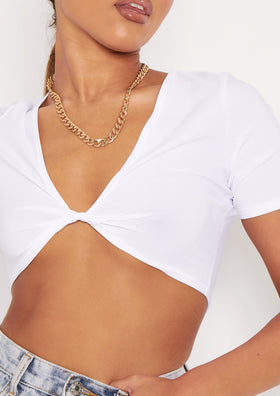 Maya White Slinky Twist Front Crop Top Maya White Slinky Twist Front Crop Top