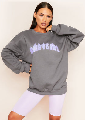 Sancia Charcoal Babygirl Slogan Oversized Sweatshirt Sancia Charcoal Babygirl Slogan Oversized Sweatshirt