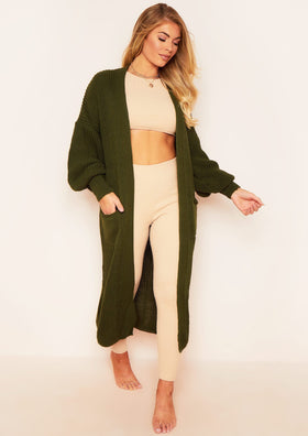 Nathalie Khaki Balloon Sleeve Knitted Cardigan Nathalie Khaki Balloon Sleeve Knitted Cardigan
