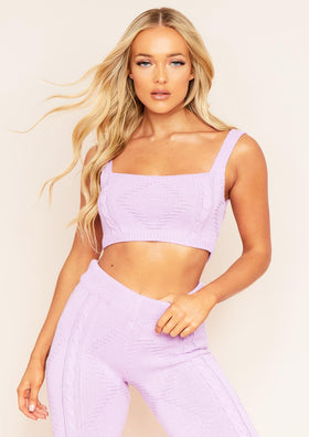 Cruz Lilac Cable Knitted Ribbed Crop Top