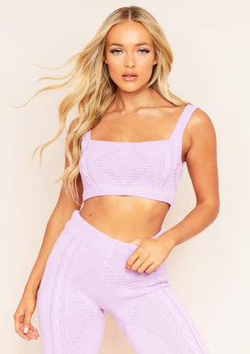 Cruz Lilac Cable Knitted Ribbed Crop Top Cruz Lilac Cable Knitted Ribbed Crop Top