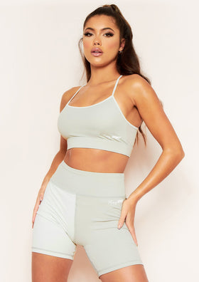 Annalise Green Missy Sport Colour Block Cross Back Strappy Gym Top