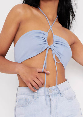 Bexli Blue Cross Strap Ruched Bralet Bexli Blue Cross Strap Ruched Bralet