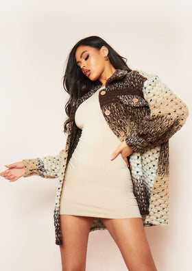 Anni Multi Brown Knitted Button Up Shacket Anni Multi Brown Knitted Button Up Shacket