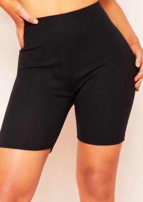 Derica Black Ribbed Knit Cycle Shorts