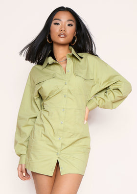 Cecilia Sage Green Pocket Front Back Detail Shirt Dress Cecilia Sage Green Pocket Front Back Detail Shirt Dress