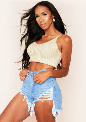 Katy Beige Knitted Rib Crop Top Katy Beige Knitted Rib Crop Top