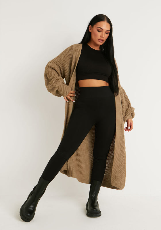 Nathalie Mocha Balloon Sleeve Knitted Cardigan