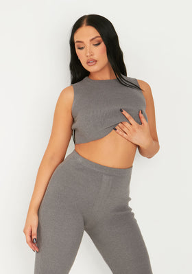 Zamia Charcoal Knitted Sleeveless Crop Top