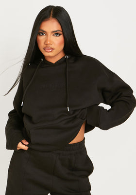 Bella Black Ski Paradise Embroidered Oversized Hoodie