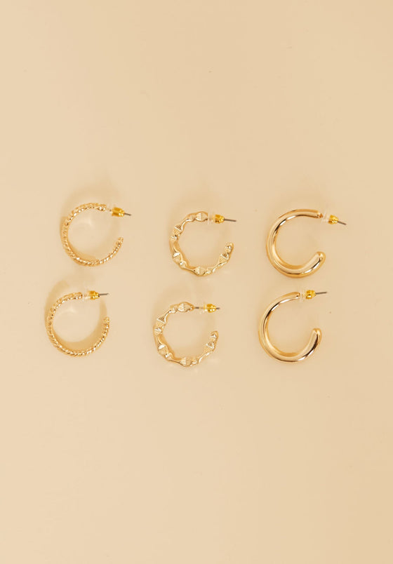 Tegan Gold Hoop Earrings 3 Pack