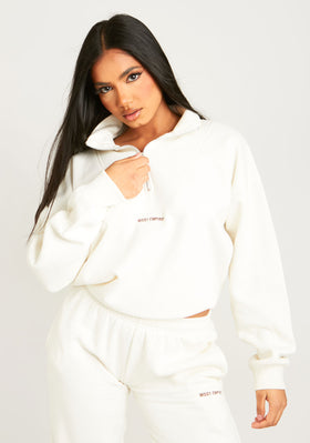 Rivka Cream Embroidered Half Zip Oversized Sweatshirt Rivka Cream Embroidered Half Zip Oversized Sweatshirt