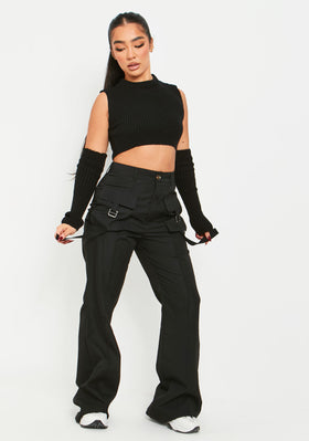 Laura Black Pocket Detail Straight Leg Cargo Trousers Laura Black Pocket Detail Straight Leg Cargo Trousers