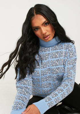Lauri Blue Knitted 'Santa Baby' High Neck Jumper Lauri Blue Knitted 'Santa Baby' High Neck Jumper