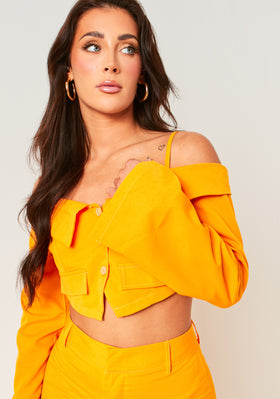 Liora Orange Fold Over Tailored Long Sleeve Top