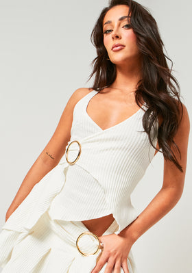 Eryn Cream Textured Ring Asymmetric Halterneck Top Eryn Cream Textured Ring Asymmetric Halterneck Top