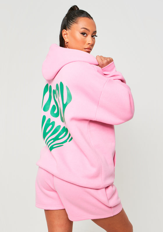 Ines Pink Missy Empire Oversized Heart Print Hoodie