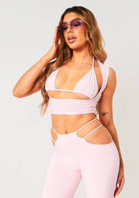 Ishana Pink Double Layer Slinky Extreme Cut Out Crop Top Ishana Pink Double Layer Slinky Extreme Cut Out Crop Top