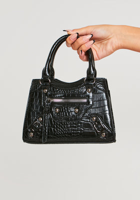 Karli Black Croc Mini Grab Bag Karli Black Croc Mini Grab Bag