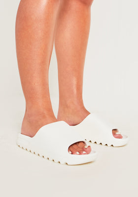 Maisie White Rubber Ribbed Sole Slider Maisie White Rubber Ribbed Sole Slider