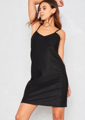 Valarie Black Glitter Mini Slip Dress Valarie Black Glitter Mini Slip Dress