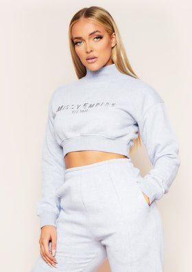 Kara Grey High Neck Embroidered Cropped Sweatshirt Kara Grey High Neck Embroidered Cropped Sweatshirt
