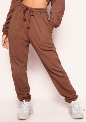 Angela Chocolate Elasticated Hem Drawstring Joggers Angela Chocolate Elasticated Hem Drawstring Joggers