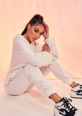 Kacie Ivory Ruched Sleeve Jogger and Hoodie Lounge Set Kacie Ivory Ruched Sleeve Jogger and Hoodie Lounge Set