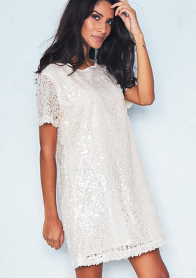 Dana Cream Embellished Shift Dress Dana Cream Embellished Shift Dress