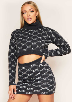 Carly Charcoal Missy Empire Print Knitted Roll Neck Cropped Jumper Carly Charcoal Missy Empire Print Knitted Roll Neck Cropped Jumper