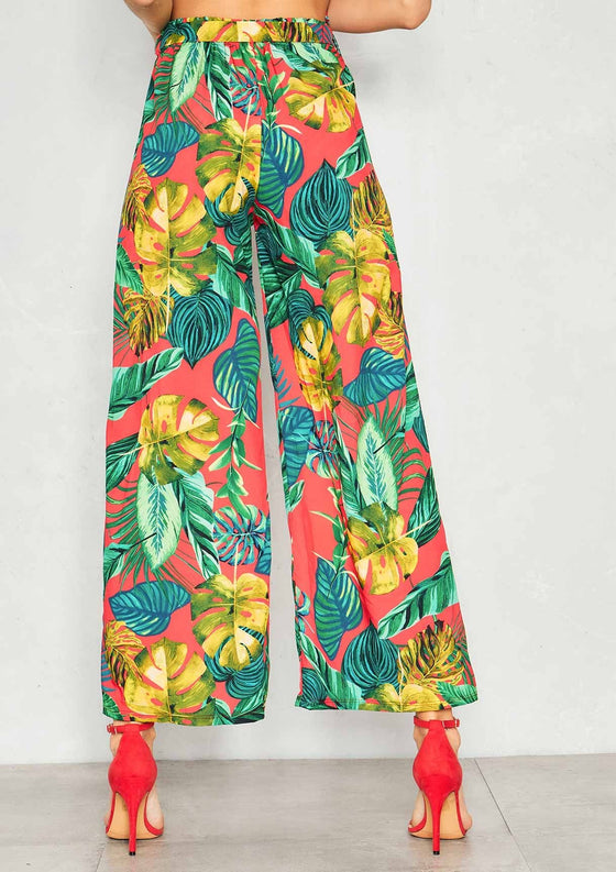 Linda Red Palm Print Flare Trousers
