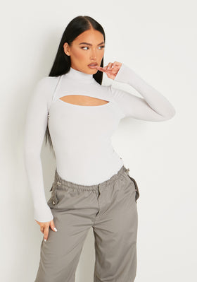 Jayla Grey Ribbed Cut Out Turtle Neck Bodysuit Jayla Grey Ribbed Cut Out Turtle Neck Bodysuit