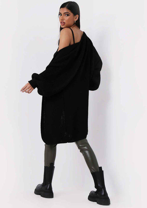Jimena Black Balloon Sleeve Knitted Cardigan